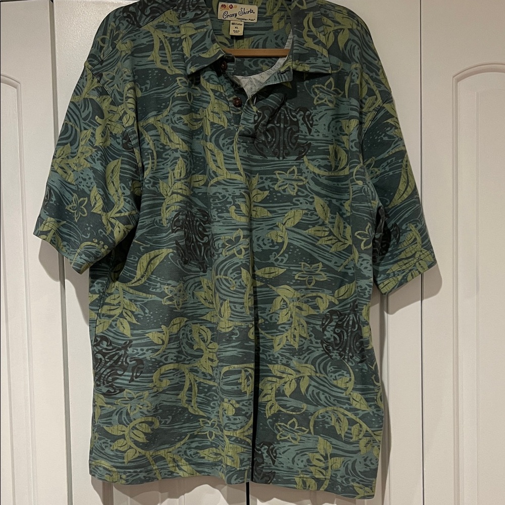 Crazy shirt vintage  Blue and Green Floral and turtles Men's Polo‎ Shirt XL